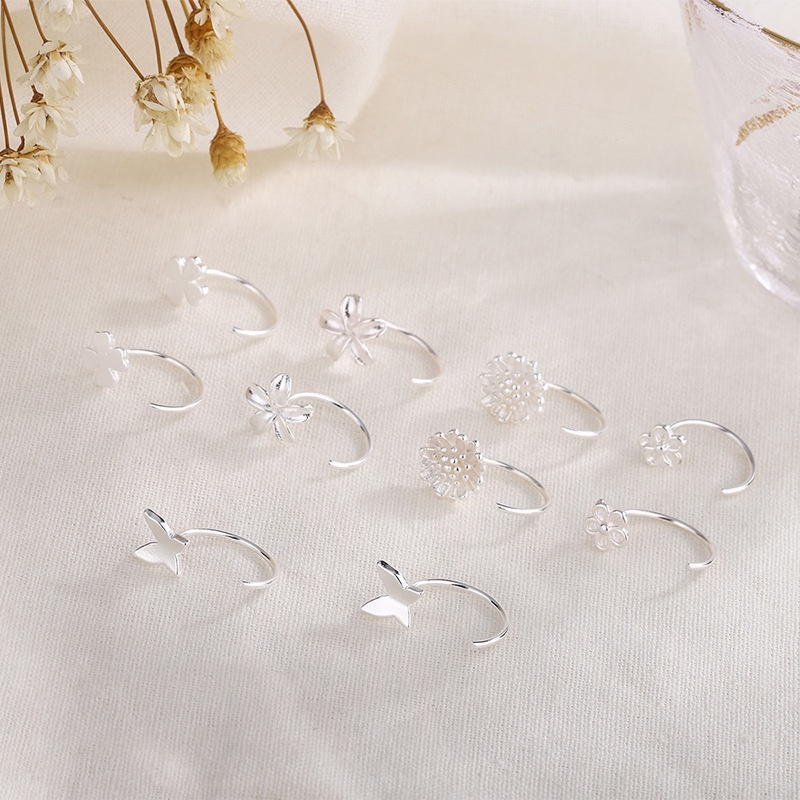 Khuyên Tai Dạng Móc Hình Hoa Mạ Bạc Thời Trang Hàn Quốc Lãng Mạn Cho Nữ