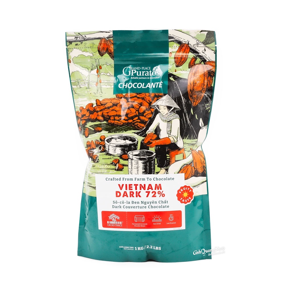 Socola đen hạt nút 72%, Chocolate PURATOS đen nguyên chất, GHANA DARK 72%