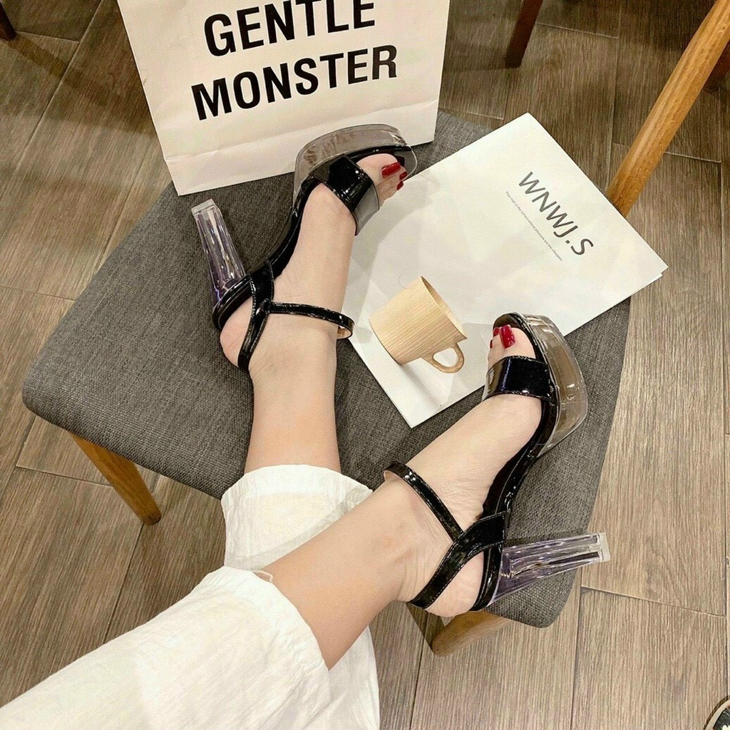 Giày Sandal Nữ Quai Ngang Đế Trong ✅Giày Cô Dâu Đi Tiệc✅ Cao Gót 12 Phân Đúp Trước Cao 4 Phân T95