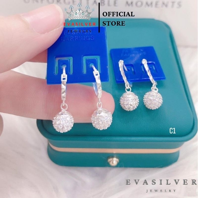 Bông tai bạc hình cầu đính đá, chất liệu bạc cực xinh xắn trẻ trung - Trang sức bạc Evasilver