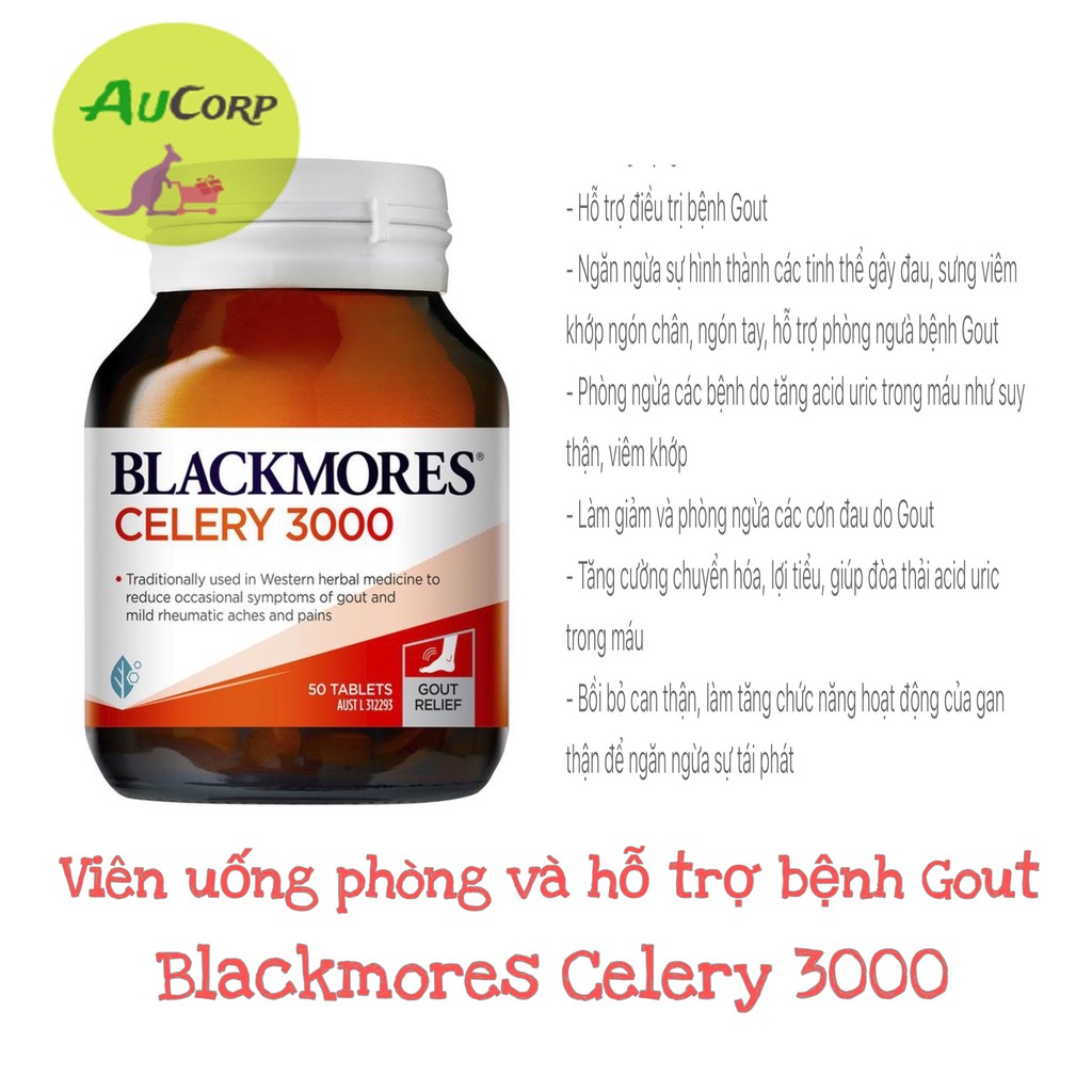 Hỗ trợ điều trị, giảm nguy cơ Gout - Blackmores Celery 3000 - ÚC - 50 viên