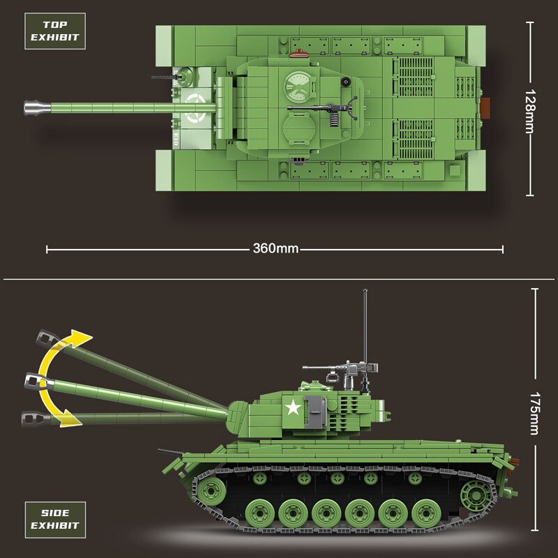 Đồ chơi Lắp ráp Mô hình xe tăng Quan Guan 100065 US Pershing M26 Military Heavy Tanks WW2 Soldier Police Army 1013Pcs