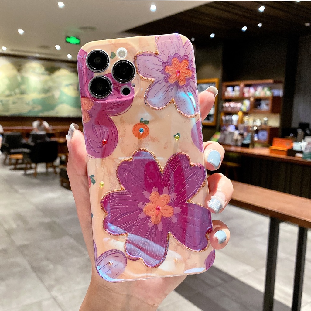 Ốp Điện Thoại Họa Tiết Hoa Tím / Đỏ Thời Trang Chống Sốc Cho iPhone 14 / 13 / 12 / 11 / X / 8P / 7