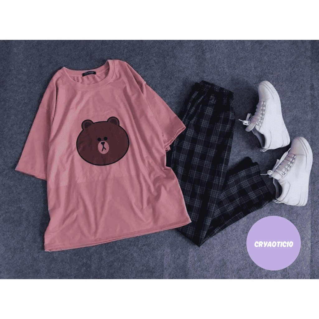 [COMBO TIẾT KIỆM] Set 1 áo gấu Brown Line Friend + 1 quần caro xám xanh unisex | BigBuy360 - bigbuy360.vn