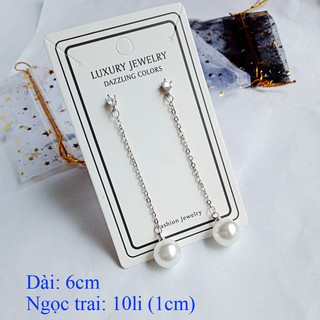 Bông tai nữ kiểu dài tòn ten treo hạt châu rất dễ thương style hàn quốc - namimi