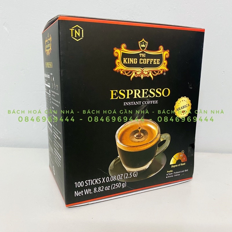 Cà phê hoà tan đen Espresso King Coffee hộp 250g (100 gói x 2.5g)