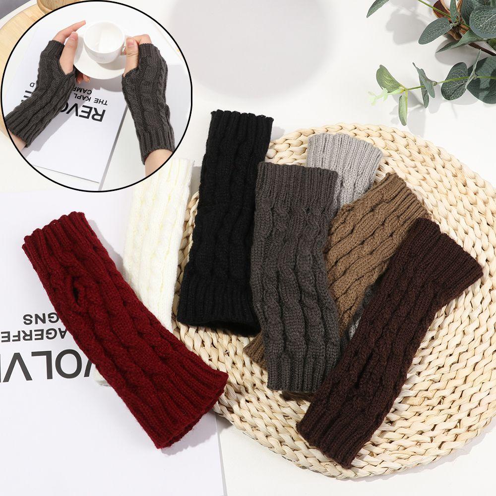 Găng Tay Len Dài Hở Ngón Co Giãn Dày Dặn Ấm Áp