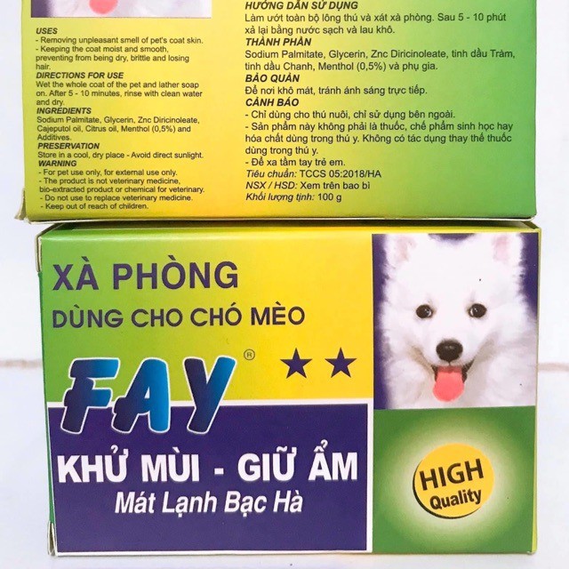 XÀ PHÒNG TẮM CHO THÚ CƯNG CHÓ MÈO Fay 2 Sao Khử mùi Giữ ẩm Mát lạnh bạc hà Sản xuất tại Việt Nam