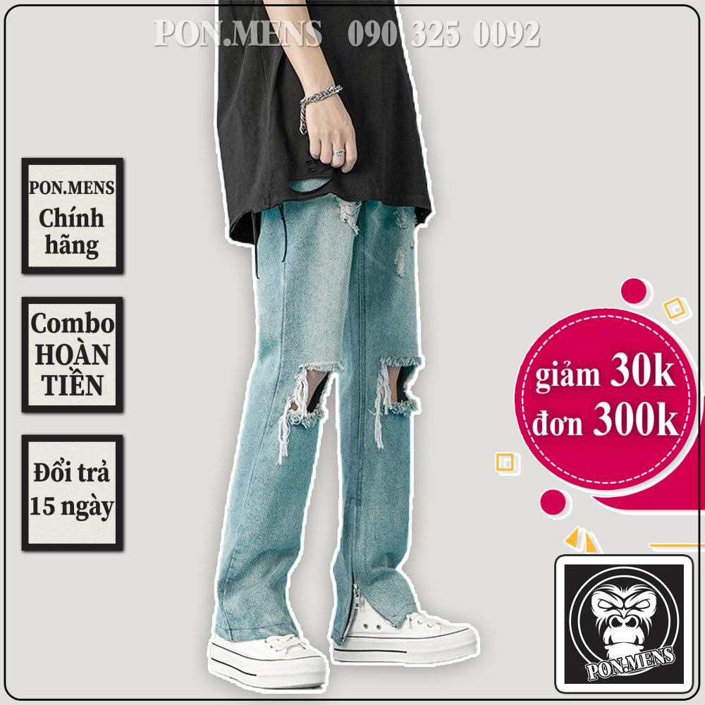 Quần bò ống rộng nam nữ rách gối khóa zip 2 bên đẹp mới 2022 hà nội hcm Pon.mens