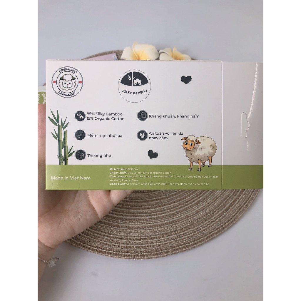Khăn Sữa Sợi Tre Cao Cấp Emma Kids KT 30 x 30cm Hộp 6 Chiếc Mềm Mịn Babibu - KS6E