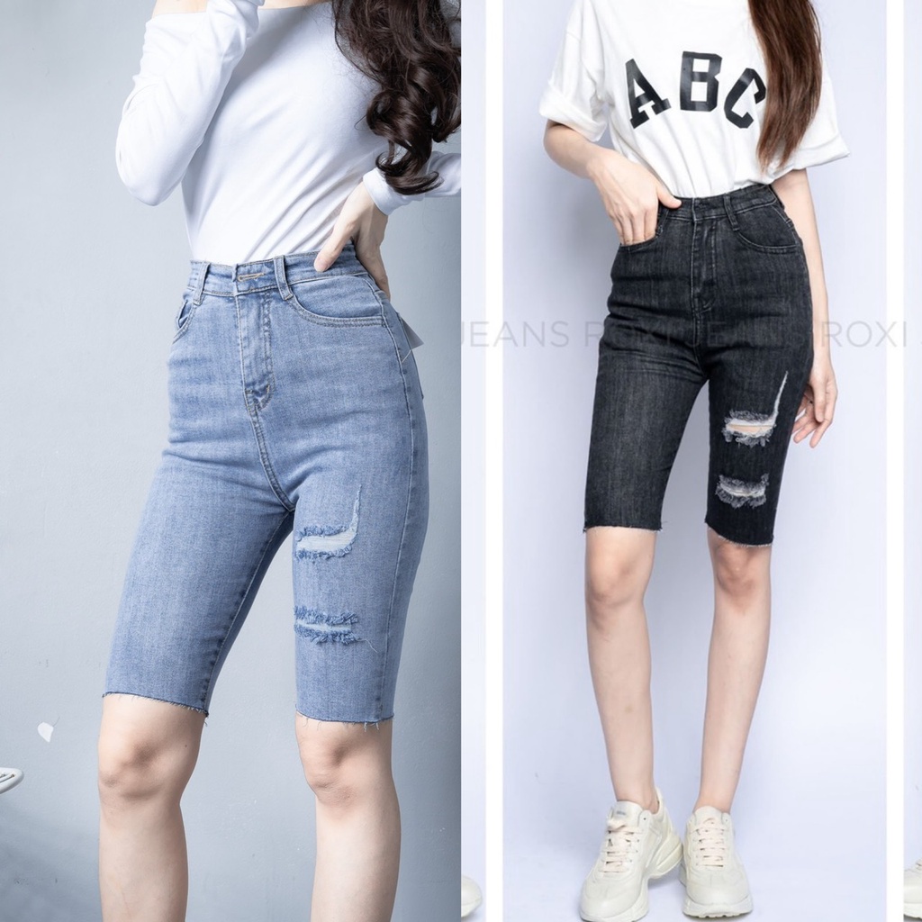 Quần Jean Nữ Ngố Lững Co Giãn Lưng Cao Rách Nhẹ HN070