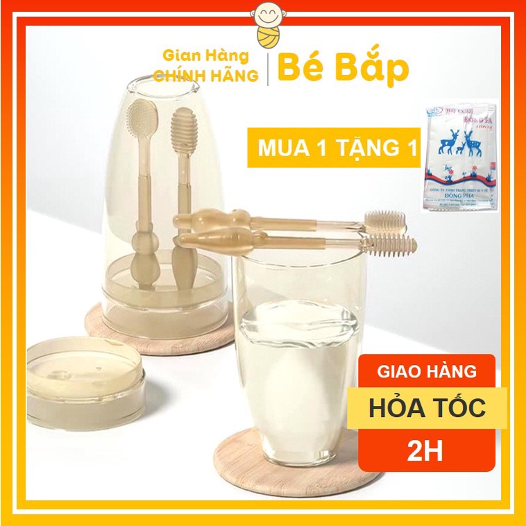 ⚡BÁN LỖ XIN ĐÁNH GIÁ 5 SAO⚡ Combo Rơ Lưỡi Và Bàn Chải Silicon Siêu Mềm Cho Bé 0-18 THÁNG Chống Nấm Lưỡi