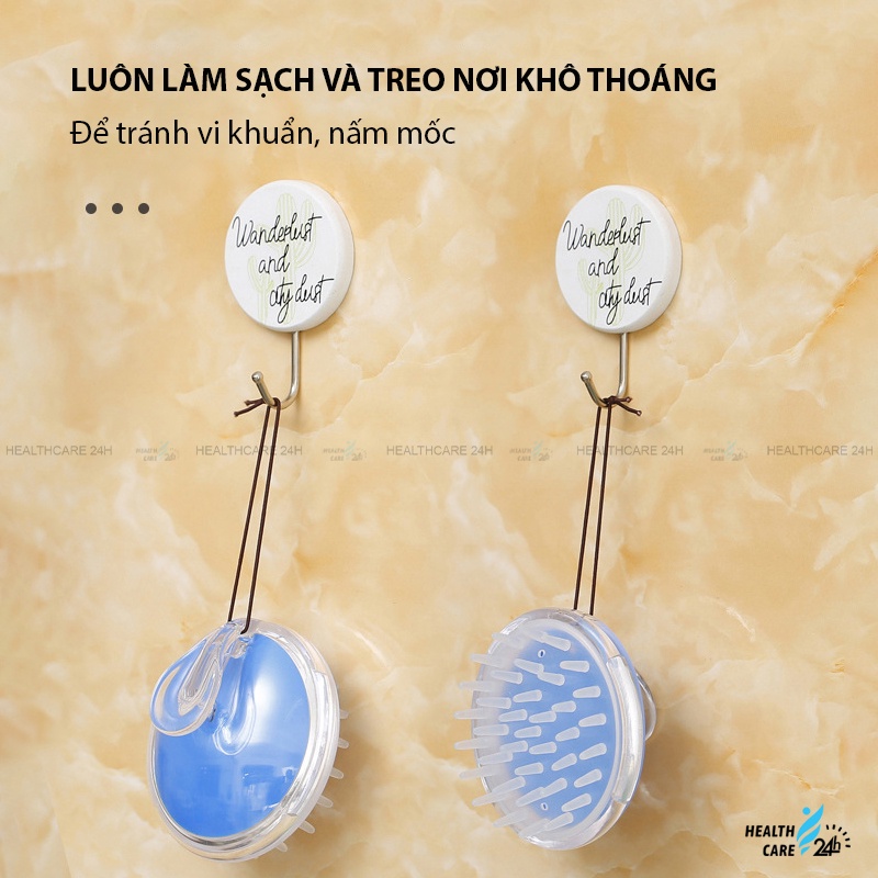 Lược gội đầu gai silicon massage da đầu Healthcare24h H003, giúp tẩy da chết, làm sạch sâu, thư giãn, kích thích mọc tóc