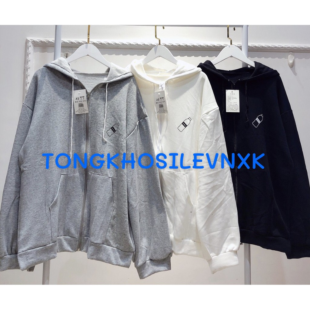 ÁO KHOÁC NỈ HÌNH CHAI NƯỚC XẺ TÀ BASIC - ÁO HOODIE MILK DÂY KÉO UNISEX THÊU BÌNH SỮA ĐEN TRẮNG XÁM | BigBuy360 - bigbuy360.vn