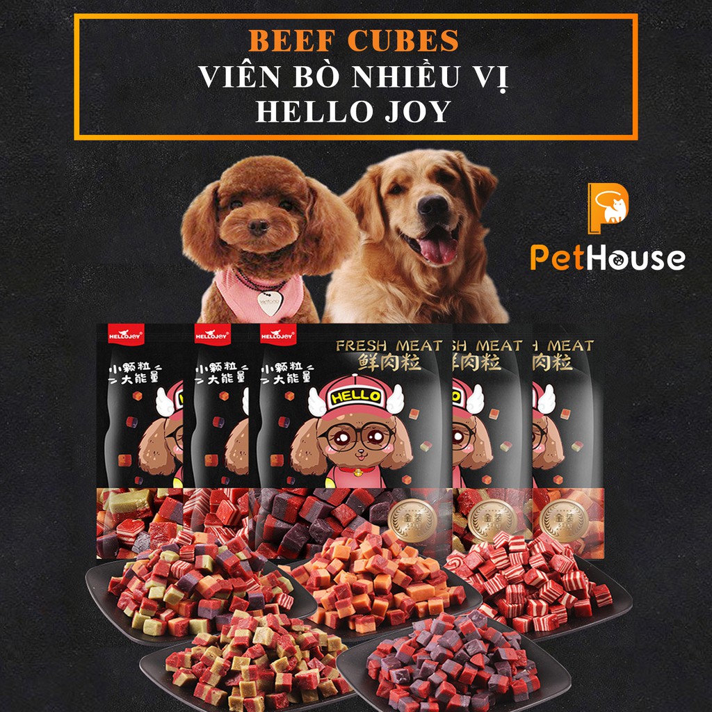 Viên thịt bò cho chó Hello Joy (4 hương vị) Bánh thưởng cho chó mèo thú cưng