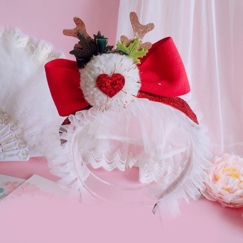 Băng Đô Cài Tóc Bằng Lưới Phối Ren Hình Tuần Lộc Giáng Sinh Năm Mới