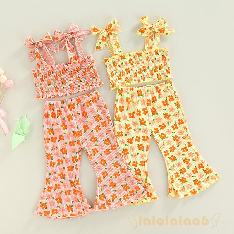 Set Áo Không Tay In Hoa + Quần Dài Ống Loe Co Giãn Thời Trang Mùa Hè Cho Bé Gái