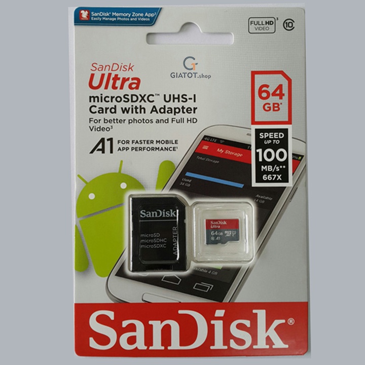 Thẻ nhớ sandisk 128gb/64gb/32gb/16gb/8gb chính hãng dùng cho điện thoại máy ảnh tốc độ cao Class 10 Ultra 667x 100MB/s