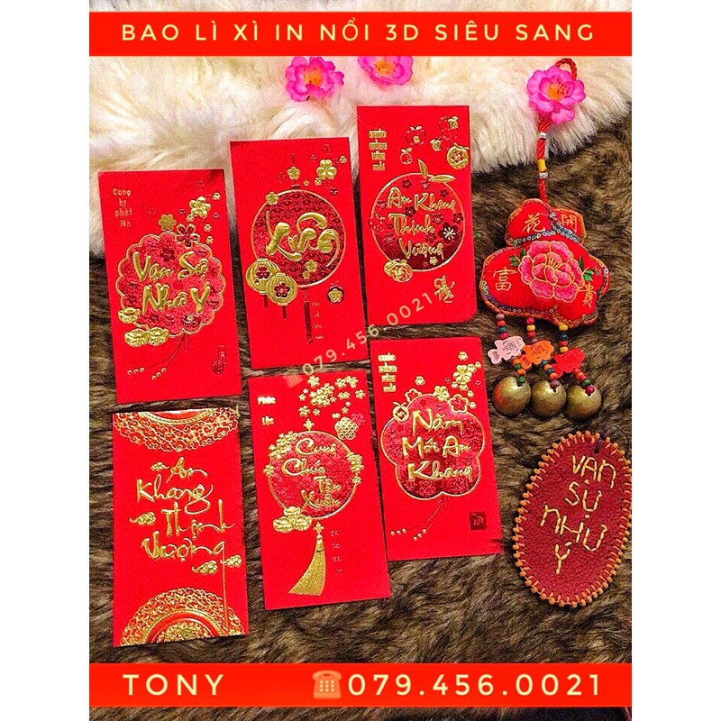 [HOT] Bộ 6 Bao lì xì PHÚC LỘC AN KHANG in nổi 3D