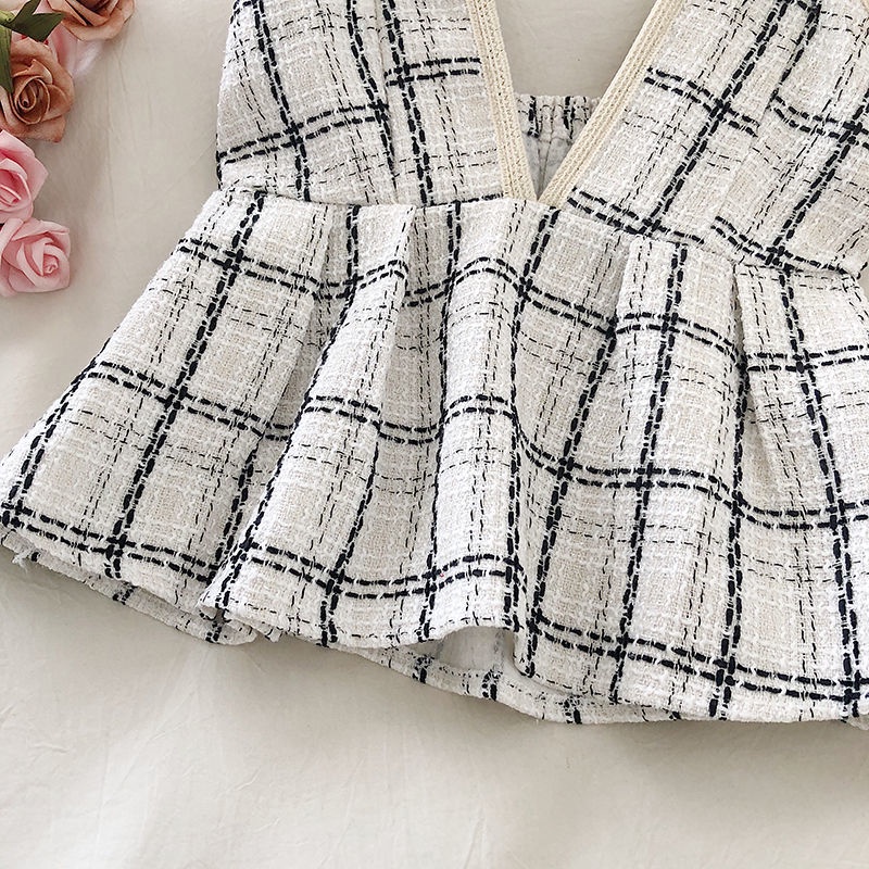 Áo Vest Cổ Chữ V Họa Tiết Sọc Caro Màu Sắc Tương Phản Phong Cách Retro Hàn Quốc