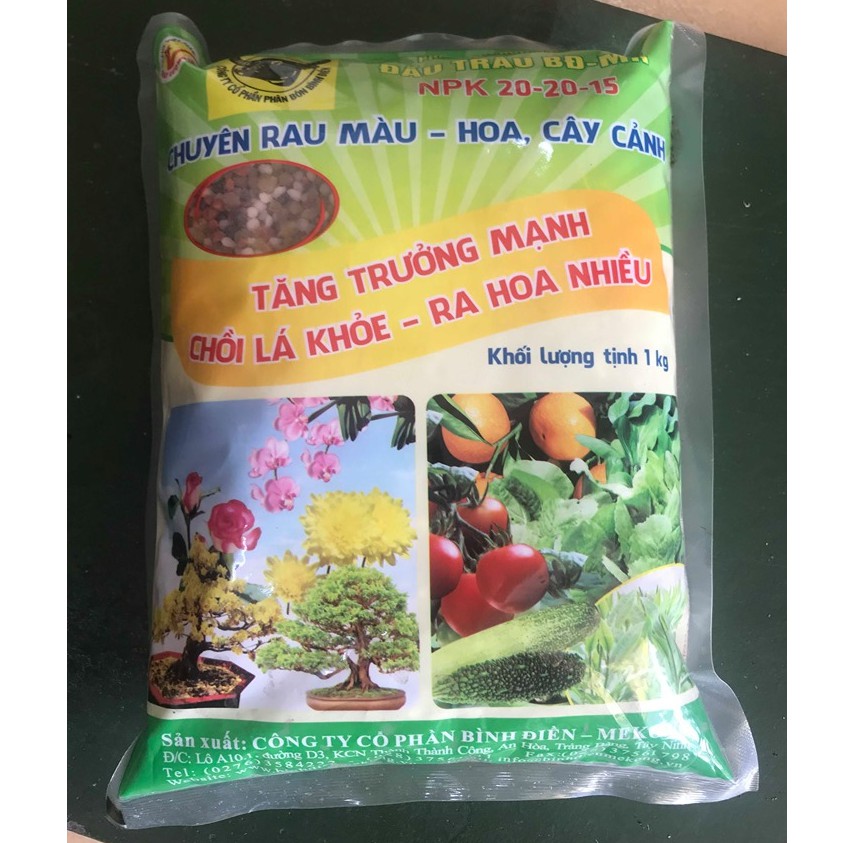 Phân bón đầu trâu NPK 20-20-15 dưỡng hoa,trái, rau màu.1kg