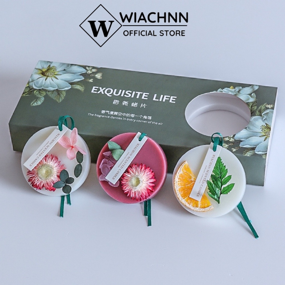 Set 3 Sáp Thơm Hoa Khô Thiên Nhiên WIACHNN Kèm Túi Xách Làm Quà Tặng Khử Mùi Decor