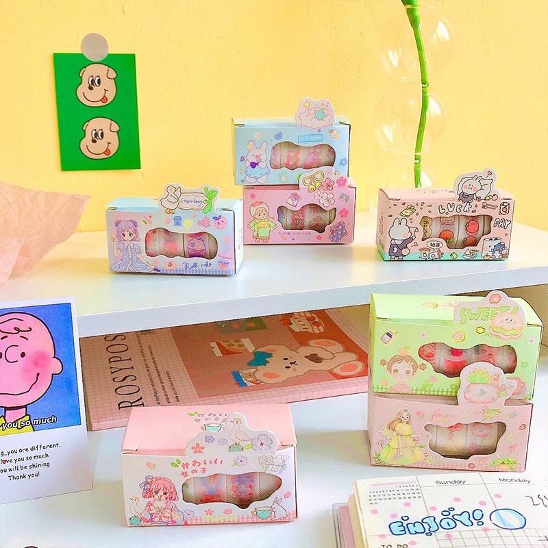 HỘP 5 CUỘN WASHI SIÊU XINH - loại mới có nhũ lắp lánh