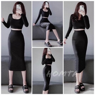 VÁY THUN LỤA DÀI qua gối ôm body lưng thun - B0U