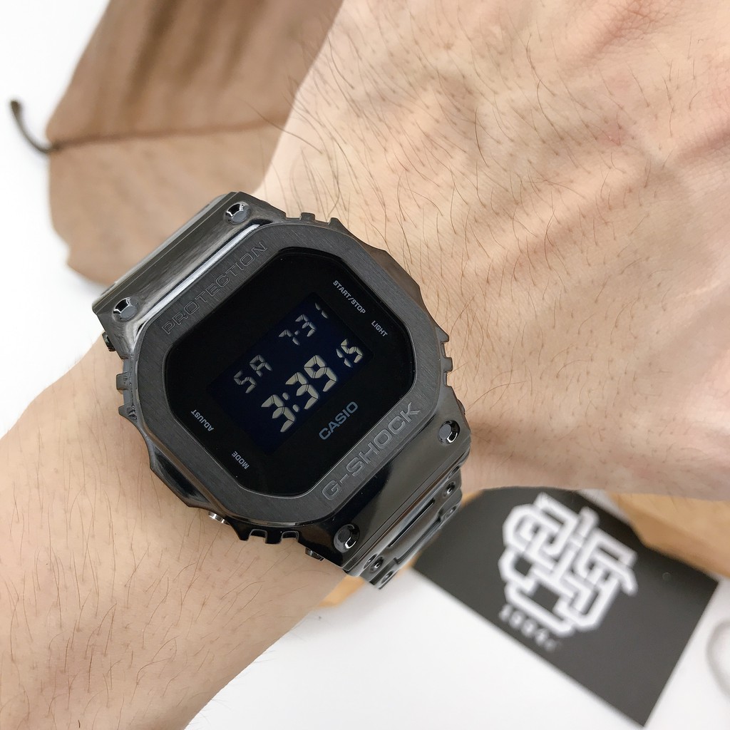 Đồng hồ nam Casio G-SHOCK DW-5600 / DW-5600BB-1 custom dây vỏ thép kèm dụng cụ thay, hàng chính hãng