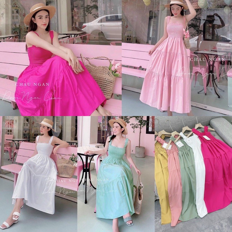 Đầm maxi xoè nhún , Đầm maxi đũi đi du lịch cao cấp