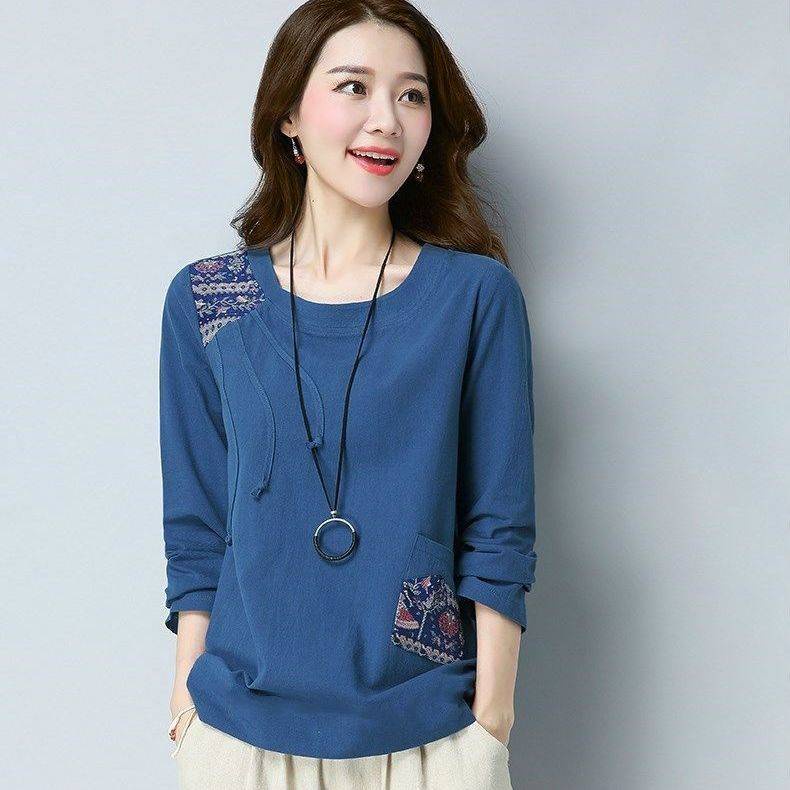 Áo thun tay dài dáng rộng thời trang cho phụ nữ trung niên