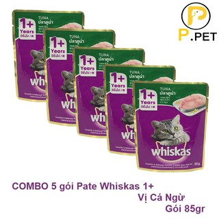 COMBO 5 gói Pate Cho Mèo Tuổi 1+ Whiskas - Pate Cho Mèo - Vị Cá Ngừ - Gói 85gr - P.Petshop