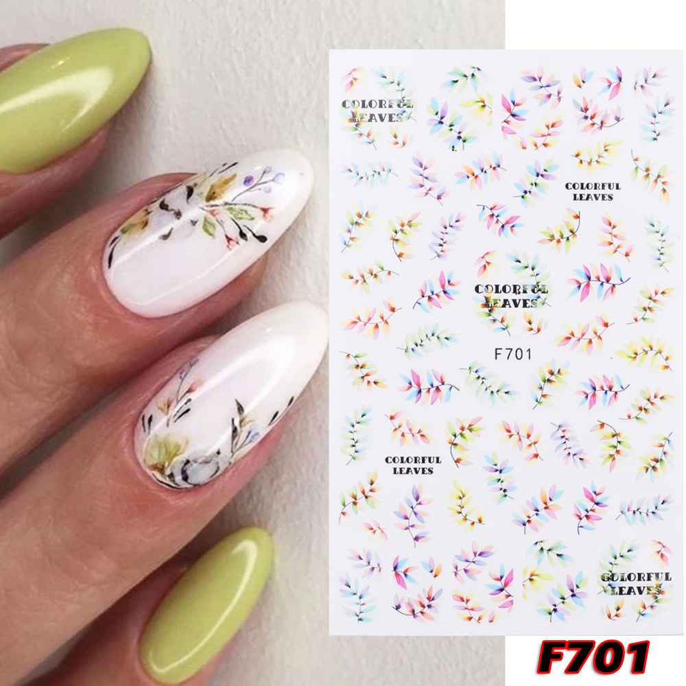 1 Tấm Nhãn Dán Móng Tay Hình Hoa Lá Màu Gradient 3D Gradient