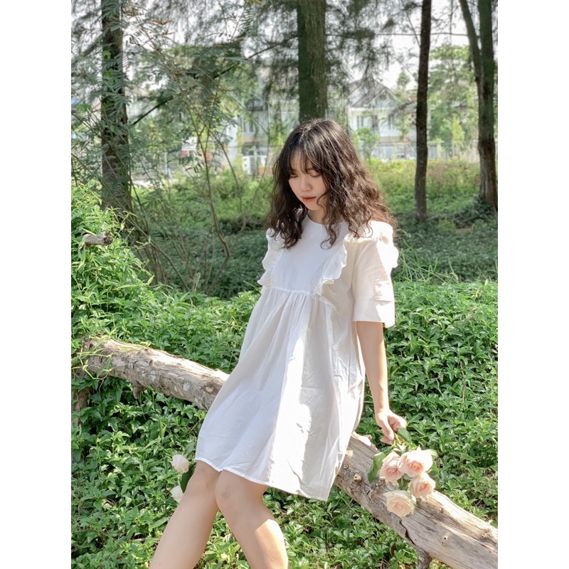 Đầm babydoll bèo ngực tay ngắn