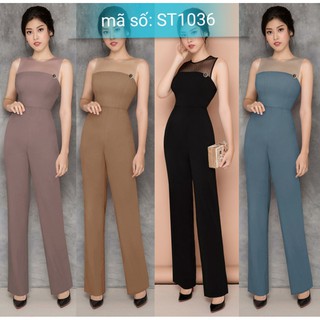 Jumsuit đồ bay dài ống suông phối lưới đính tag xinh xắn