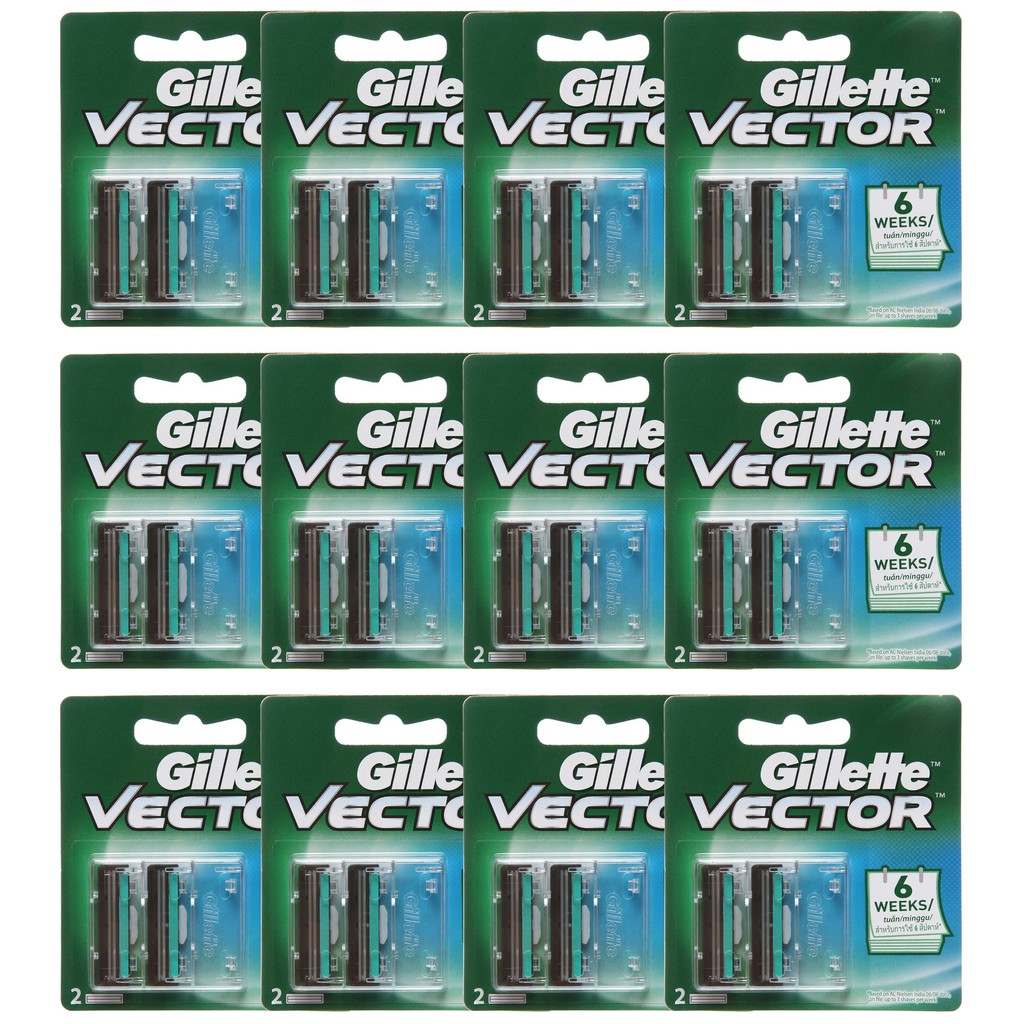 Combo 12 Vỉ 2 Đầu dao cạo râu lưỡi kép Gillette Vector Plus Razor 1Up