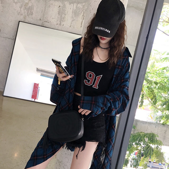 Áo 2 dây cotton in chữ ôm dáng phong cách Hàn Quốc thời trang xuân hè phong cách thể thao