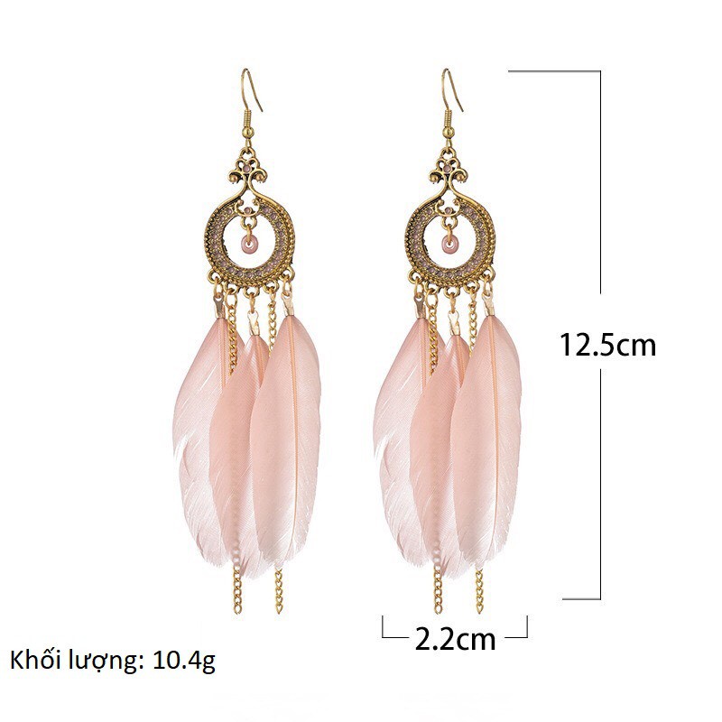 Hoa tai lông vũ khuyên tai boho nữ phong cách cổ điển, dân tộc - Mã HT053