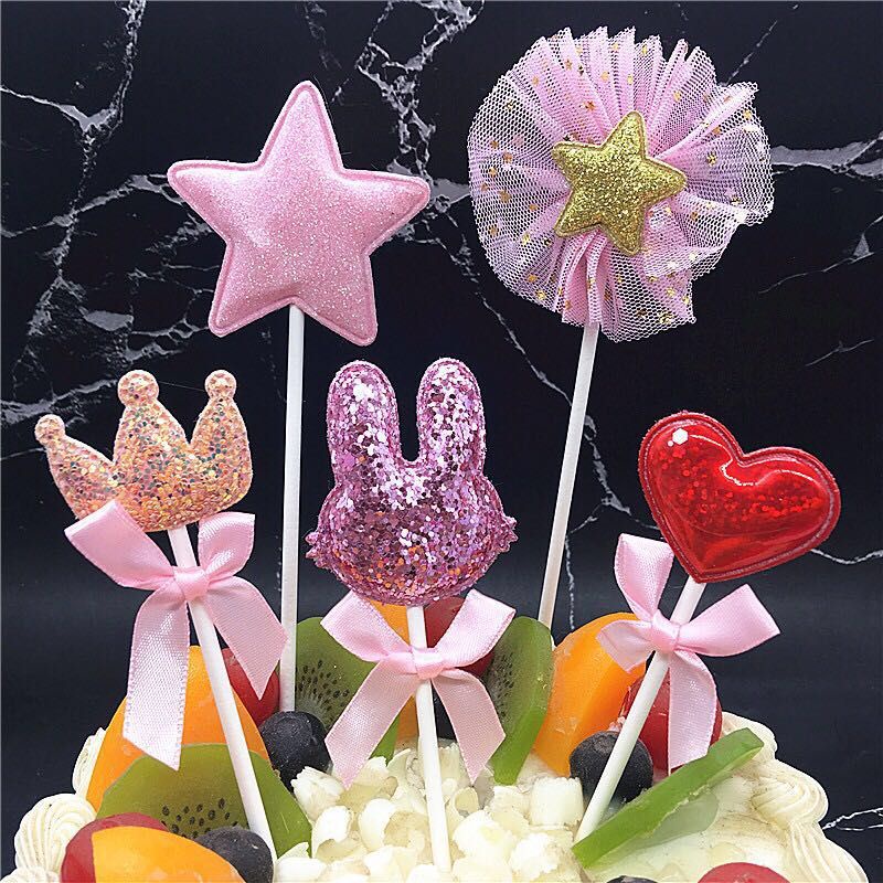 Set tai thỏ, vương miện, ngôi sao, trái tim trang trí bánh kem, bánh sinh nhật