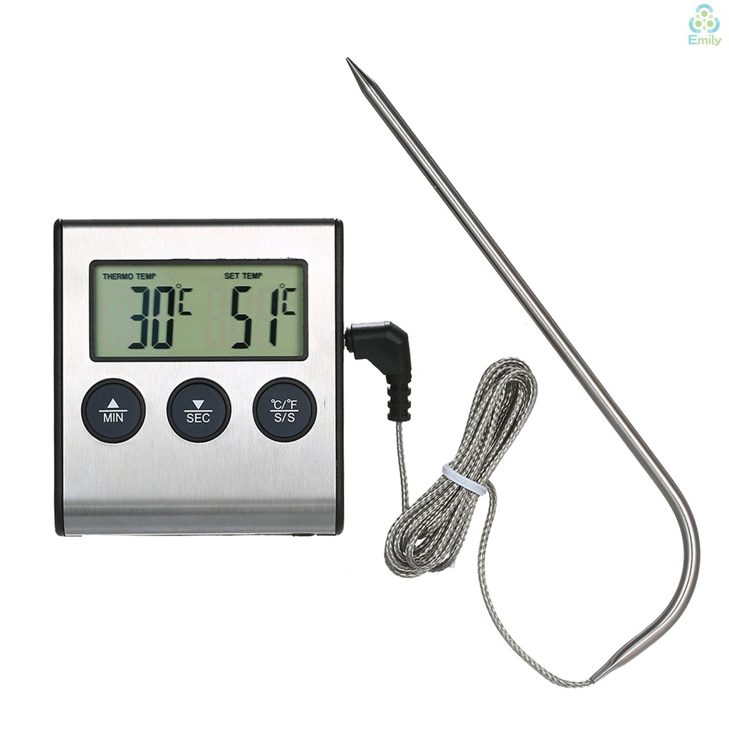 Nhiệt kế kỹ thuật số 0~250 C có chức năng hẹn giờ dành cho nấu ăn