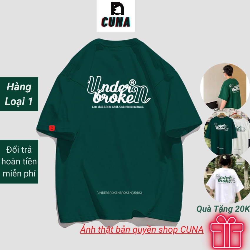 Áo Phông Form Rộng UNDERBROKEN Áo Thun Tay Lỡ Form Rộng Unisex Nam Nữ Cotton 100% Màu Xanh Lá Trắng In Chữ Local Brand