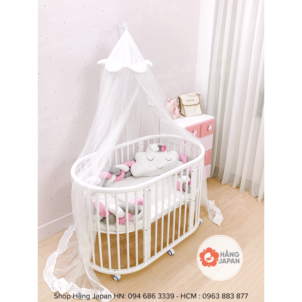 Cũi Oval Monmon đa năng 6in1 điều chỉnh nâng hạ 3 nấc dùng được từ sơ sinh tới 8 tuổi
