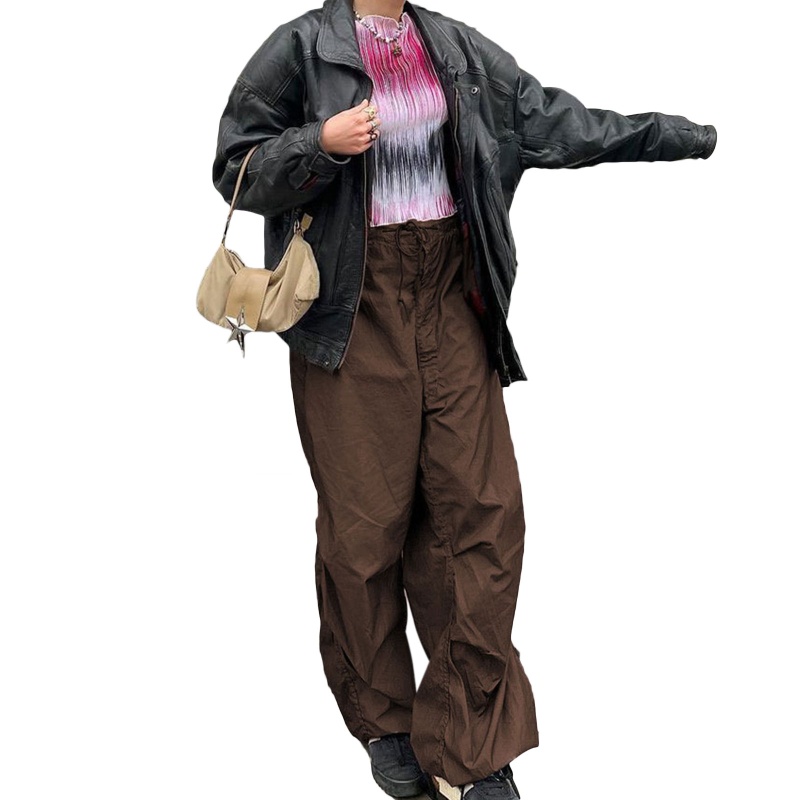 Quần Jogger Lưng Thấp Ống Rộng Phong Cách Hippie Đường Phố Cho Nữ