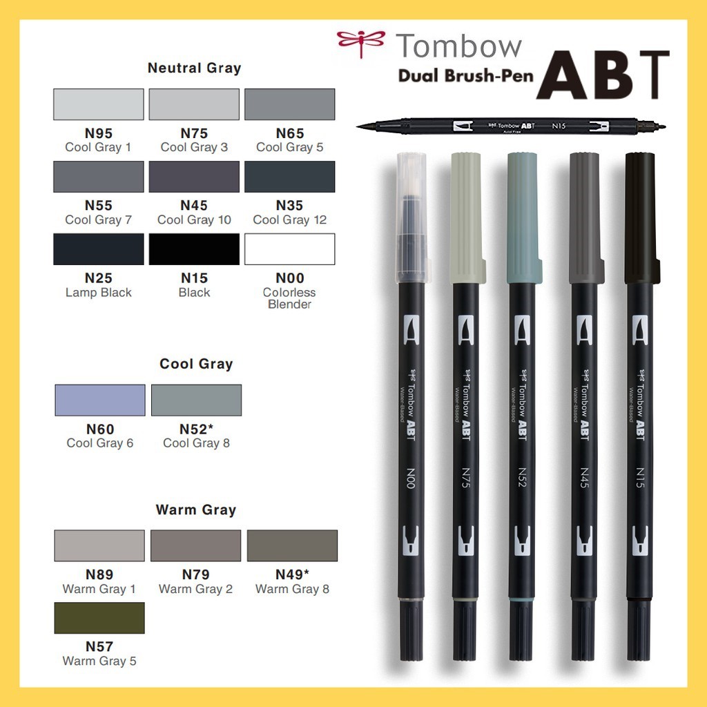 Bút Cọ Tombow ABT Dual Brush Pen Chính Hãng (Tone Màu Đen - Xám)