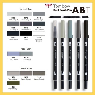 Bút Cọ Tombow ABT Dual Brush Pen Chính Hãng (Tone Màu Đen - Xám)