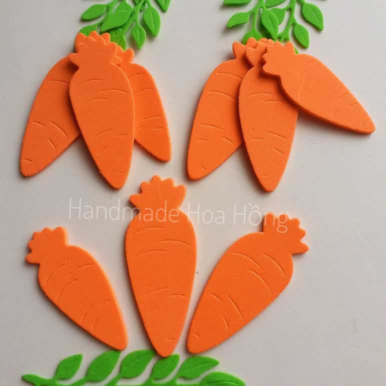 24 hình củ rà rốt bằng giấy xốp 2mm, có 3 size- hình trang trí hộp đựng bút, thiệp, bưu thiếp, phong bì, phong thư