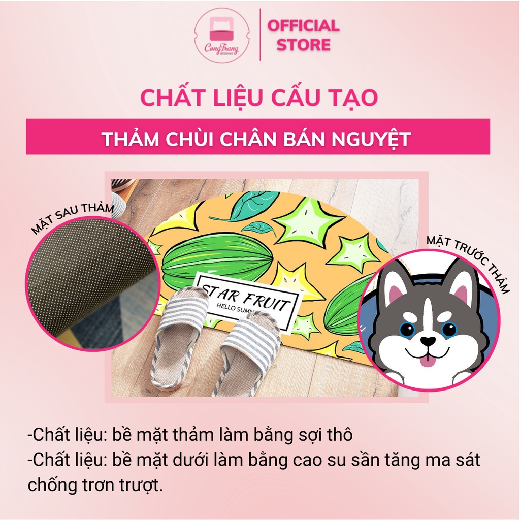 Thảm Chùi Chân Bali Bán Nguyệt Hình Thú, Hoa Quả - Đế Cao Su Chống Trơn Trượt SIÊU THẤM, SIÊU SẠCH ( 80cm X 40cm )