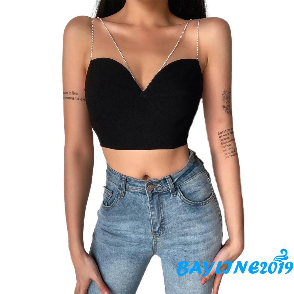 Áo nữ không dây kiểu dây đính đá cổ chữ v quyến rũ