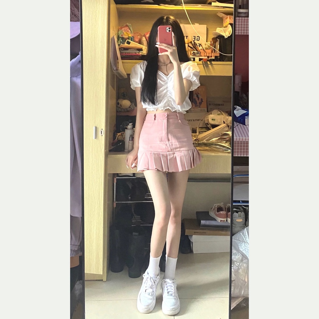 Chân váy jean Chữ A Lưng Cao Xếp Ly Thời Trang Mùa Hè Phong Cách Hàn Quốc Dành Cho Nữ Sinh