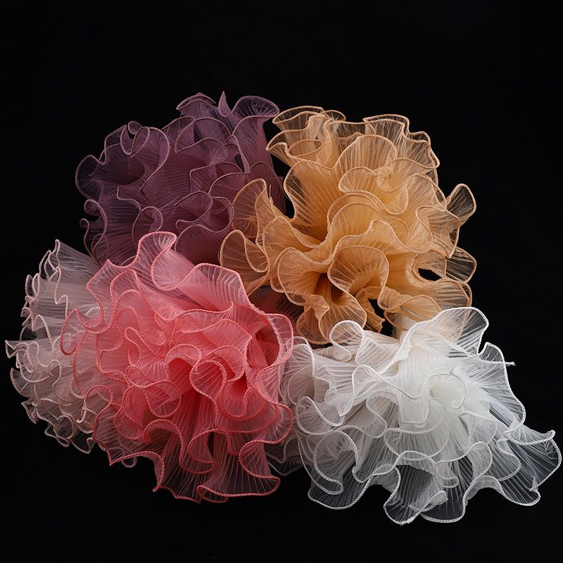 Túi Lưới Ren Gợn Sóng Đính Ngọc Trai Giả/Hoa Phong Cách Hàn Quốc Kích Thước 30cm*5 yards Dùng Để Trang Trí